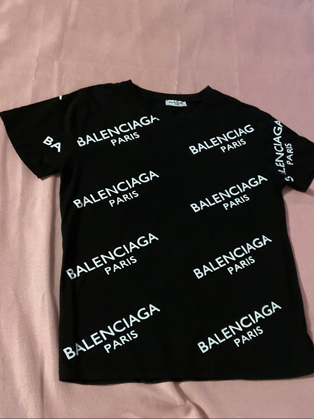 Balenciaga Black Tee with White All-Over Logo